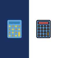 calculadora calcular iconos de educación plana y línea llena conjunto de iconos vector fondo azul