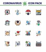 nuevo coronavirus 2019ncov 16 paquete de iconos de línea llena de color plano lista de vacunas servicio de seguros cuarentena de drogas coronavirus viral 2019nov elementos de diseño de vectores de enfermedades