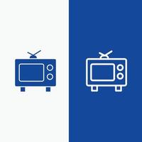 tv línea de medios de televisión y glifo icono sólido banner azul línea y glifo icono sólido banner azul vector