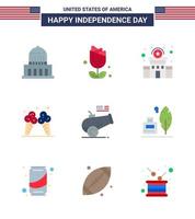 feliz día de la independencia paquete de iconos de 9 pisos para web e impresión cañón edificio americano crema helado elementos de diseño de vector de día de estados unidos editables