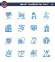 Happy Independence Day USA Pack of 16 Creative Blues of office pot western plant cactus Editable USA Day Vector Design Elements