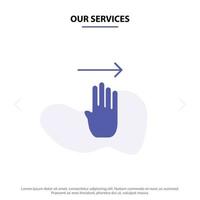 Our Services Finger Four Gesture Right Solid Glyph Icon Web card Template vector