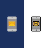 Application Mobile Mobile Application Mail  Icons Flat and Line Filled Icon Set Vector Blue Background