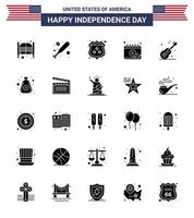 Group of 25 Solid Glyph Set for Independence day of United States of America such as music day american date american Editable USA Day Vector Design Elements