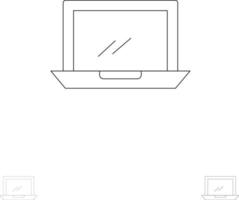 Computer Desktop Device Hardware Pc Bold and thin black line icon set vector