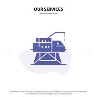 Our Services Construction Engineering Laboratory Platform Solid Glyph Icon Web card Template vector