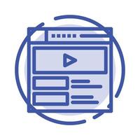 video reproductor de video sitio web línea de puntos azul icono de línea vector