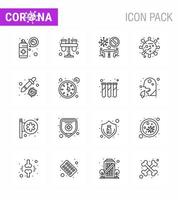 16 Line Coronavirus disease and prevention vector icon dropper corona tubes bug team viral coronavirus 2019nov disease Vector Design Elements