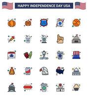 25 USA Flat Filled Line Signs Independence Day Celebration Symbols of festival fire work love day ball Editable USA Day Vector Design Elements
