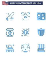 Happy Independence Day USA Pack of 9 Creative Blues of bird security book american sheild Editable USA Day Vector Design Elements