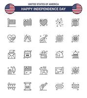 Happy Independence Day USA Pack of 25 Creative Lines of usa police badge flag usa fire Editable USA Day Vector Design Elements