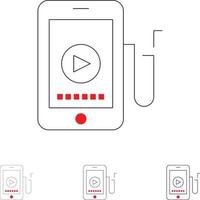 conjunto de iconos de línea negra en negrita y delgada de educación celular móvil de música vector