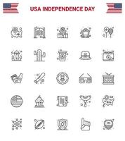 Set of 25 USA Day Icons American Symbols Independence Day Signs for balloons mine day cart station Editable USA Day Vector Design Elements