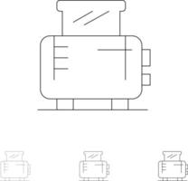 conjunto de iconos de línea negra delgada y audaz de tostadora de máquina doméstica eléctrica vector