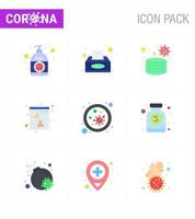 icono de consejos de precaución de coronavirus para la presentación de pautas de atención médica 9 paquete de iconos de color plano, como caja de tejido de rayos X de sangre seguridad del cráneo coronavirus viral 2019nov elementos de diseño de vectores de enfermedad