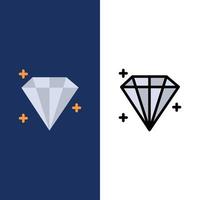 iconos de usuario de joyas de diamantes planos y llenos de línea conjunto de iconos vector fondo azul