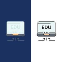 iconos de educación de flecha de hardware de computadora portátil conjunto de iconos llenos de línea y plana vector fondo azul