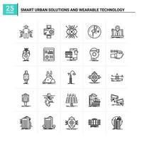 25 soluciones urbanas inteligentes y fondo de vector de conjunto de iconos de tecnología portátil