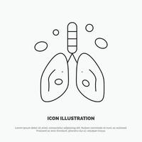 Pollution Cancer Heart Lung Organ Line Icon Vector