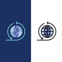 negocio global red de negocios iconos globales planos y llenos de línea conjunto de iconos vector fondo azul