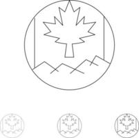 Canada Leaf Flag Bold and thin black line icon set vector