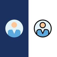 perfil de personalización personal iconos de usuario plano y lleno de línea conjunto de iconos vector fondo azul
