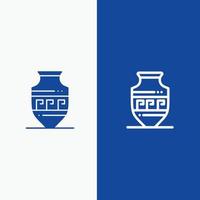 Amphora Ancient Jar Greece Jar Line and Glyph Solid icon Blue banner Line and Glyph Solid icon Blue banner vector