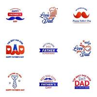 Happy fathers day greeting cards set 9 Blue and red Vector typography lettering Usable for banners print You are the best dad text design Editable Vector Design Elements