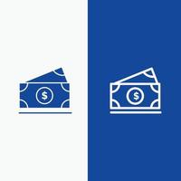 Dollar Money American Usa Line and Glyph Solid icon Blue banner Line and Glyph Solid icon Blue banner vector