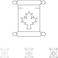 Note Autumn Canada Leaf Bold and thin black line icon set vector