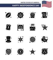 conjunto de 16 glifos sólidos vectoriales el 4 de julio, día de la independencia de estados unidos, como bar love, recibo de invitación rápida, elementos de diseño vectorial editables del día de estados unidos vector