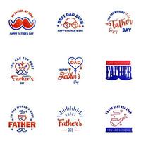 feliz día del padre 9 tipografía azul y roja conjunto emblemas vectoriales letras para tarjetas de felicitación pancartas diseño de camiseta eres el mejor padre elementos de diseño vectorial editables vector