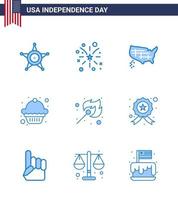 USA Happy Independence DayPictogram Set of 9 Simple Blues of match camping map muffin cake Editable USA Day Vector Design Elements