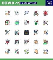 25 Flat Color Filled Line Set of corona virus epidemic icons such as bug virus roll transmission man viral coronavirus 2019nov disease Vector Design Elements