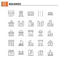 Fondo de vector de conjunto de iconos de 25 edificios