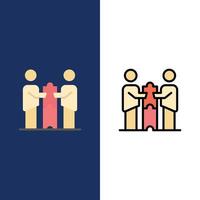 Partners Collaboration Business Cooperation Partners Partnership  Icons Flat and Line Filled Icon Set Vector Blue Background