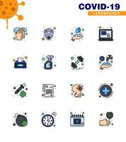 CORONAVIRUS 16 Flat Color Filled Line Icon set on the theme of Corona epidemic contains icons such as box question virus online washing viral coronavirus 2019nov disease Vector Design Elements