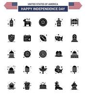 Modern Set of 25 Solid Glyph and symbols on USA Independence Day such as saloon bar independece sign election Editable USA Day Vector Design Elements