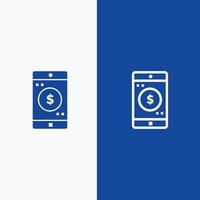 Application Mobile Mobile Application Dollar Line and Glyph Solid icon Blue banner Line and Glyph Solid icon Blue banner vector