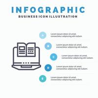 Laptop Computer Book Hardware Blue Infographics Template 5 Steps Vector Line Icon template
