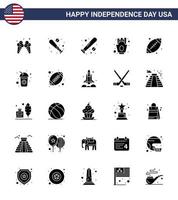 Happy Independence Day USA Pack of 25 Creative Solid Glyph of bottle sport usa footbal food Editable USA Day Vector Design Elements