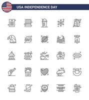 Modern Set of 25 Lines and symbols on USA Independence Day such as usa invitation american police sign police Editable USA Day Vector Design Elements