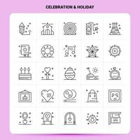 esquema 25 conjunto de iconos de vacaciones de celebración diseño de estilo de línea vectorial conjunto de iconos negros paquete de pictogramas lineales diseño de ideas de negocios web y móviles ilustración vectorial vector