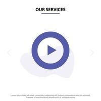 Our Services Studio Play Video mp4 Solid Glyph Icon Web card Template vector