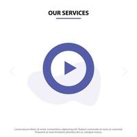 Our Services Studio Play Video mp4 Solid Glyph Icon Web card Template vector