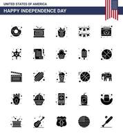 Set of 25 Vector Solid Glyph on 4th July USA Independence Day such as american party fast decoration american Editable USA Day Vector Design Elements