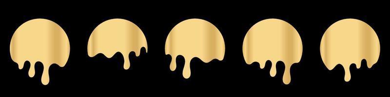 Golden paint splatter set. Gold ink drip stamp. Paint dripping. Dripping liquid. Vector illustration