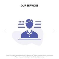 Our Services Man American Flag Solid Glyph Icon Web card Template vector