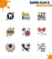 9 Filled Line Flat Color Coronavirus disease and prevention vector icon virus bacteria anatomy warning pneumonia viral coronavirus 2019nov disease Vector Design Elements