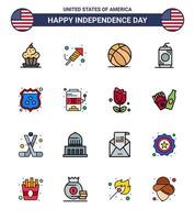 4 de julio estados unidos feliz día de la independencia icono símbolos grupo de 16 líneas planas modernas llenas del día de la bebida americana cola estados unidos elementos de diseño vectorial editables del día de estados unidos vector